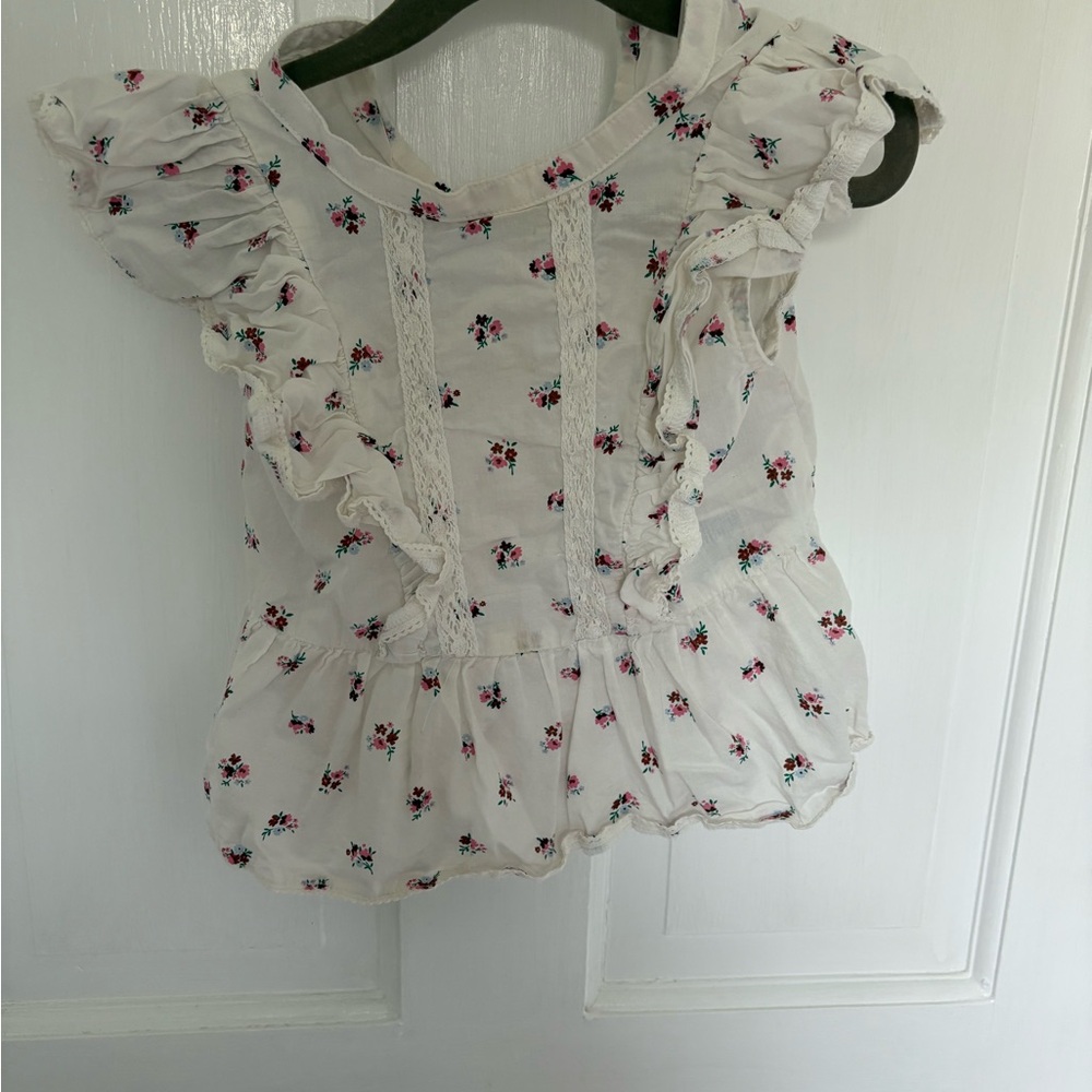 H&M White Floral Ruffle Kids Blouse